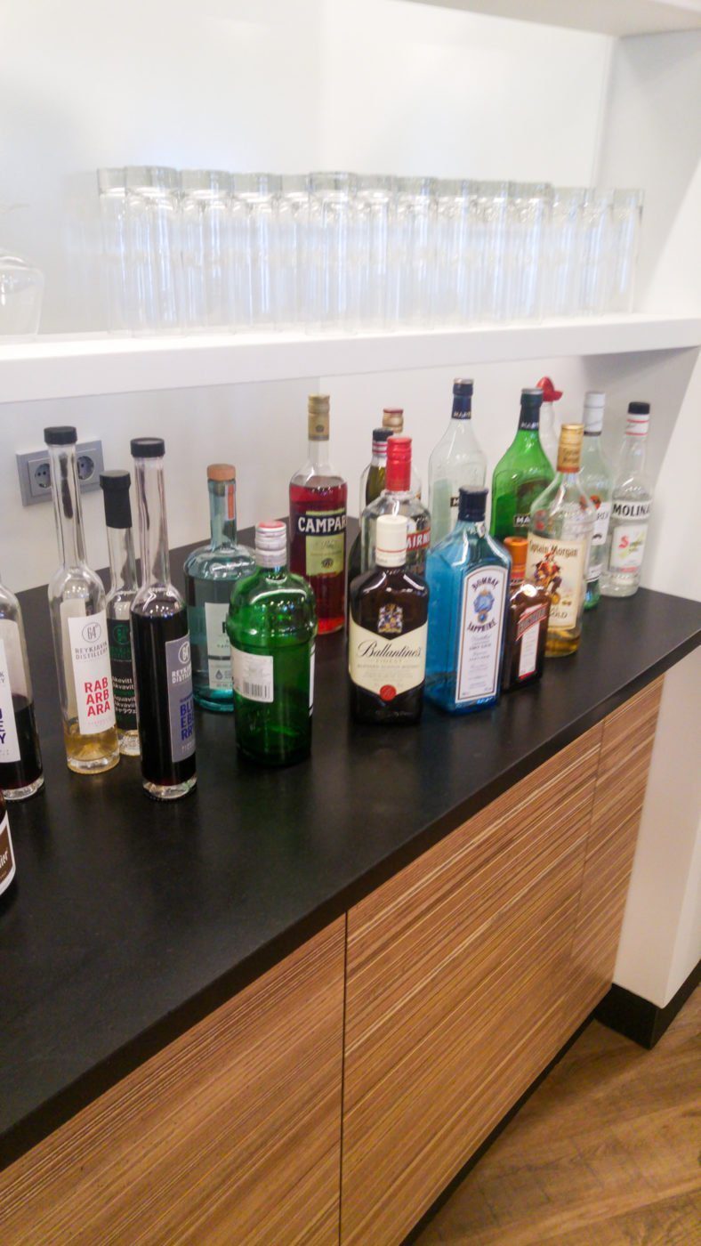 Icelandair Saga Lounge liquor cabinet