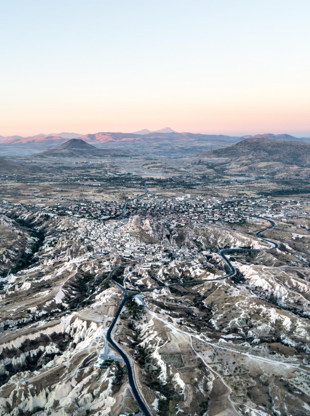 Landscapes of Ortahisar and Uçhisar in Cappadocia, Turkey