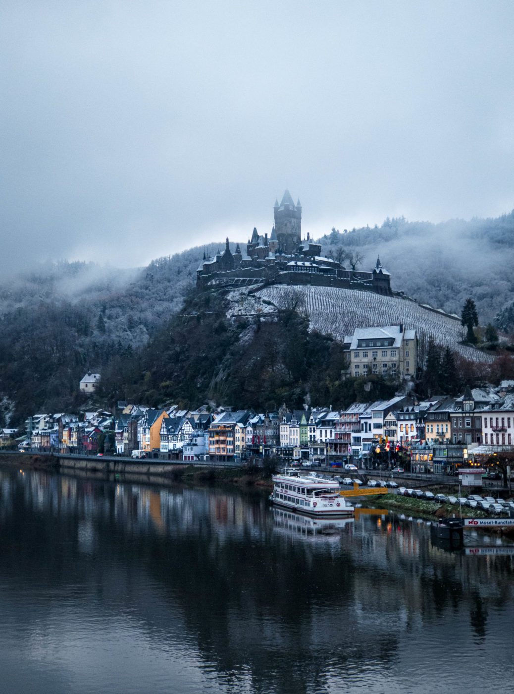 It had snowed in Cochem, Germany. Arriving in Cochem with MS VIVA One during my river cruise