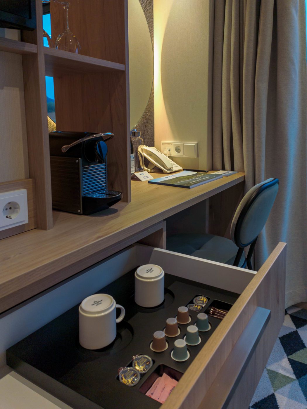 Coffee making facilities in the room of river cruise ship ms Viva One from Viva Cruises